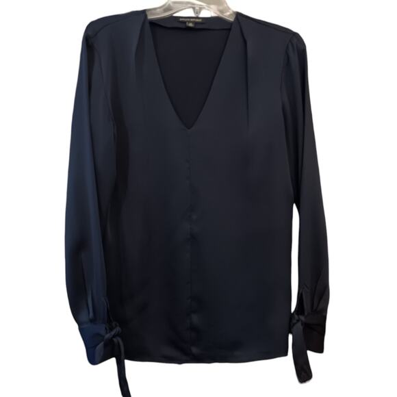 BANANA REPUBLIC Dressy Blouse M Navy Blue Career Office‎ Professional Tie Cuffs - Picture 7 of 8